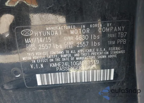 2016 Hyundai Sonata Hybrid Se из США, поврежденный, VIN KMHE24L10GA013519
